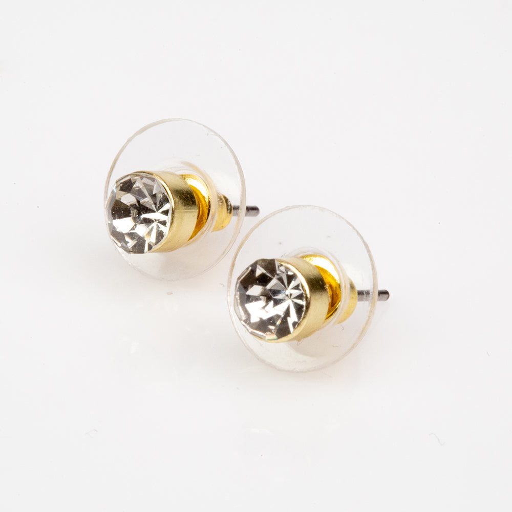 Juego de 7 piezas de reloj de cuarzo de aleación chapado en oro y blanco, 2 collares y 2 pendientes de aretes con cristales Emporia blancos, esfera blanca