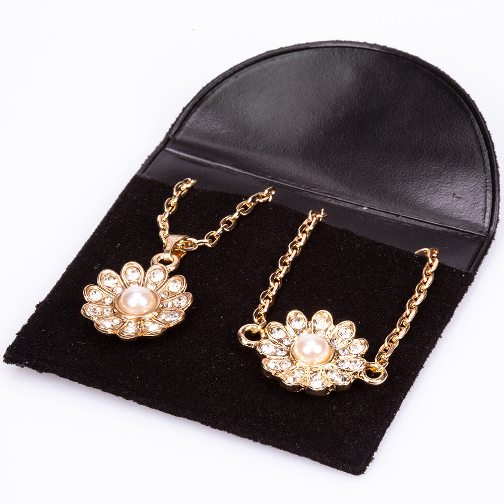 Conjunto de Aleación Bañado en Oro con Perla y Cristal Emporia® Blanco ( Collar +Pulsera )