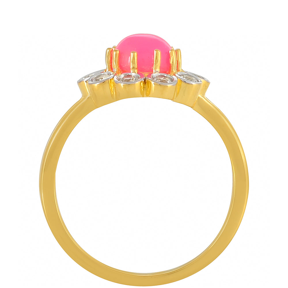 Anillo de Plata Bañada en Oro con Ópalo Rosa Neón de Etiopía y Topacio Blanco