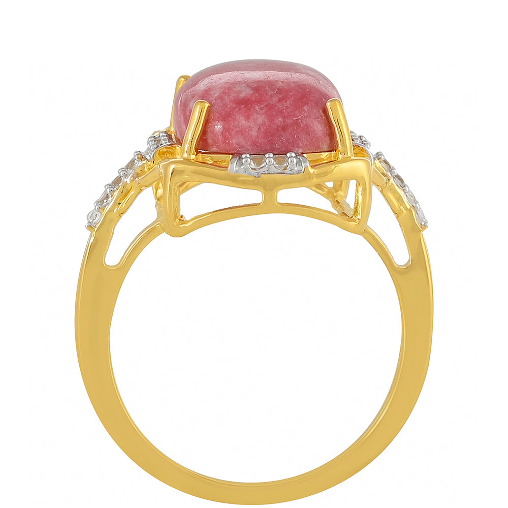 Anillo de Plata Bañada en Oro con Thulita y Topacio Blanco