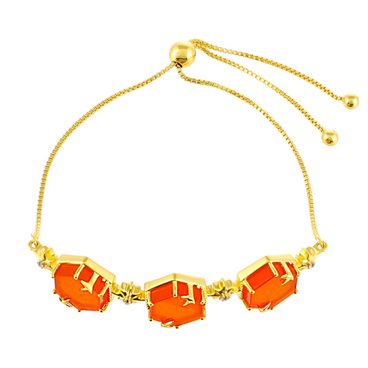 Pulsera de Plata Bañada en Oro con Cornalina y Topacio Blanco