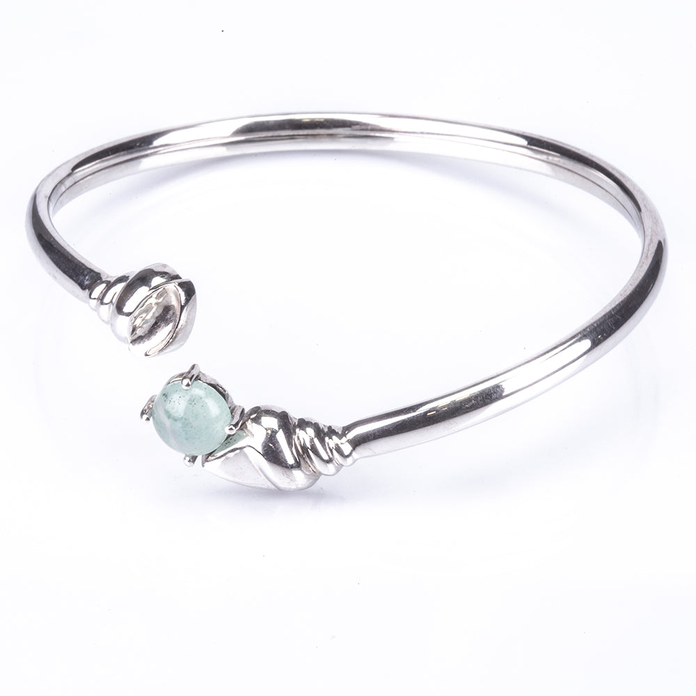 Brazalete de Plata con Calcedonia Verde Del Mar De Zambia