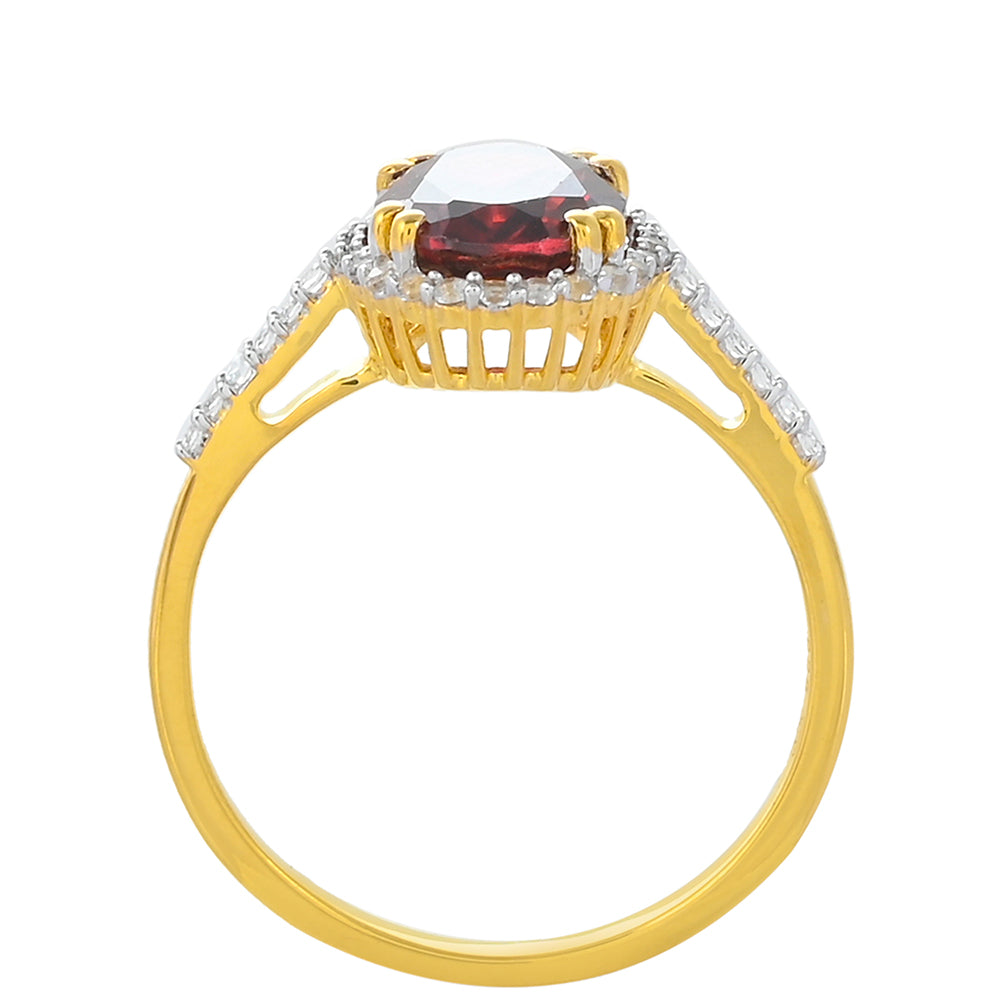 Anillo de Plata Bañada en Oro con Granate Rodolita y Topacio Blanco