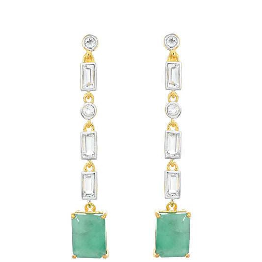 Pendientes de Plata Bañada en Oro con Esmeralda de Brasil y Topacio Blanco