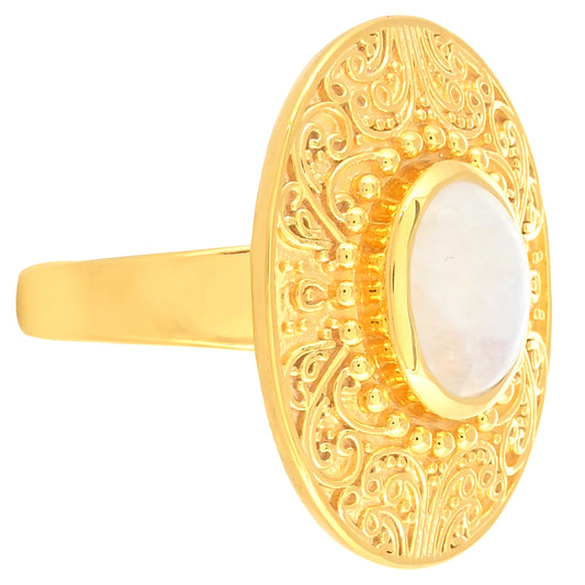 Anillo de Plata Bañada en Oro con Piedra Lunar Arco Iris