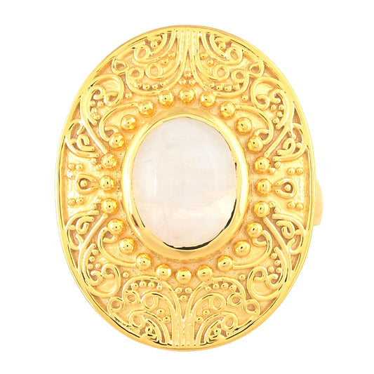 Anillo de Plata Bañada en Oro con Piedra Lunar Arco Iris