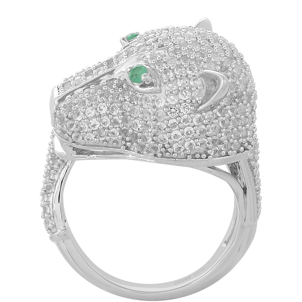 Anillo de Plata con Esmeralda de Brasil y Topacio Blanco 4