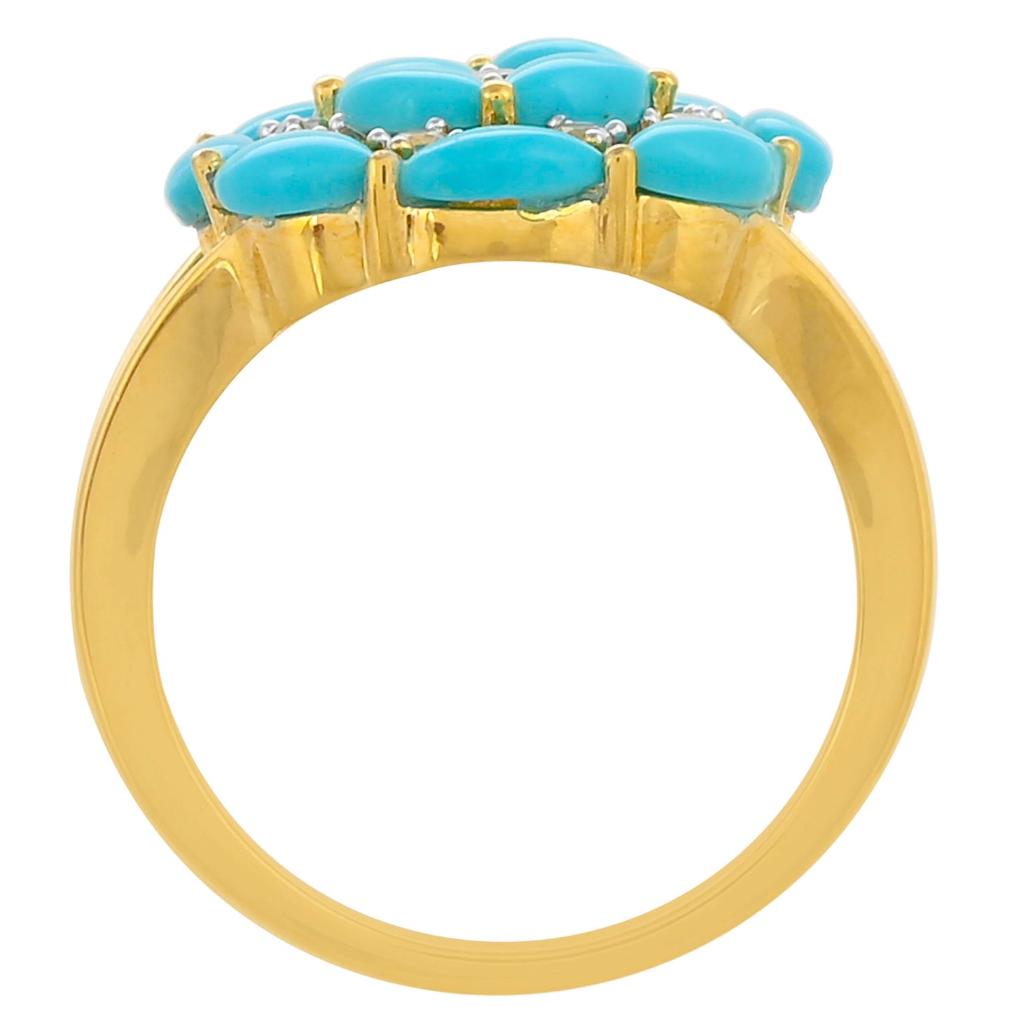 Anillo de Plata Bañada en Oro con Turquesa Bella Durmiente y Topacio Blanco