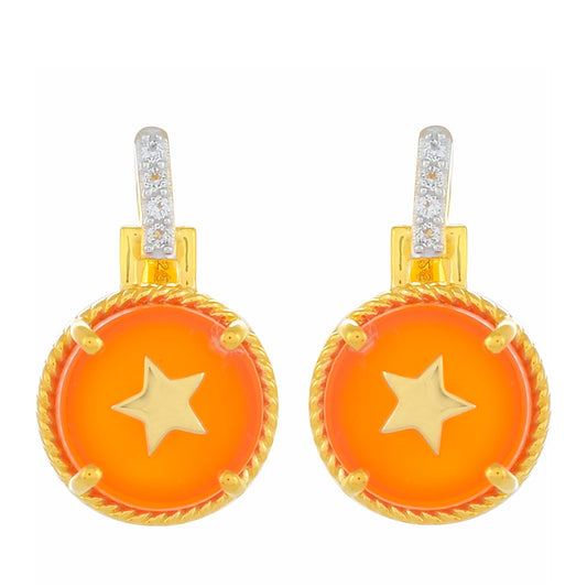 Pendientes de Plata Bañada en Oro con Cornalina y Topacio Blanco