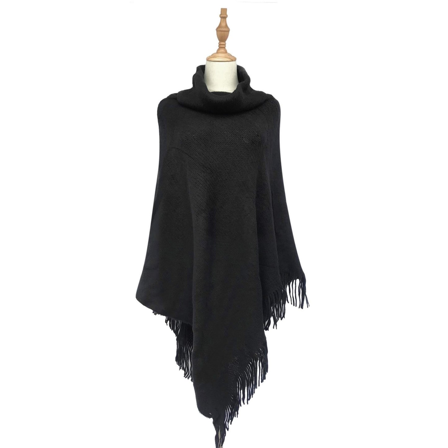Poncho de punto con cuello alto, 50 cm x 70 cm x 335 cm, negro
