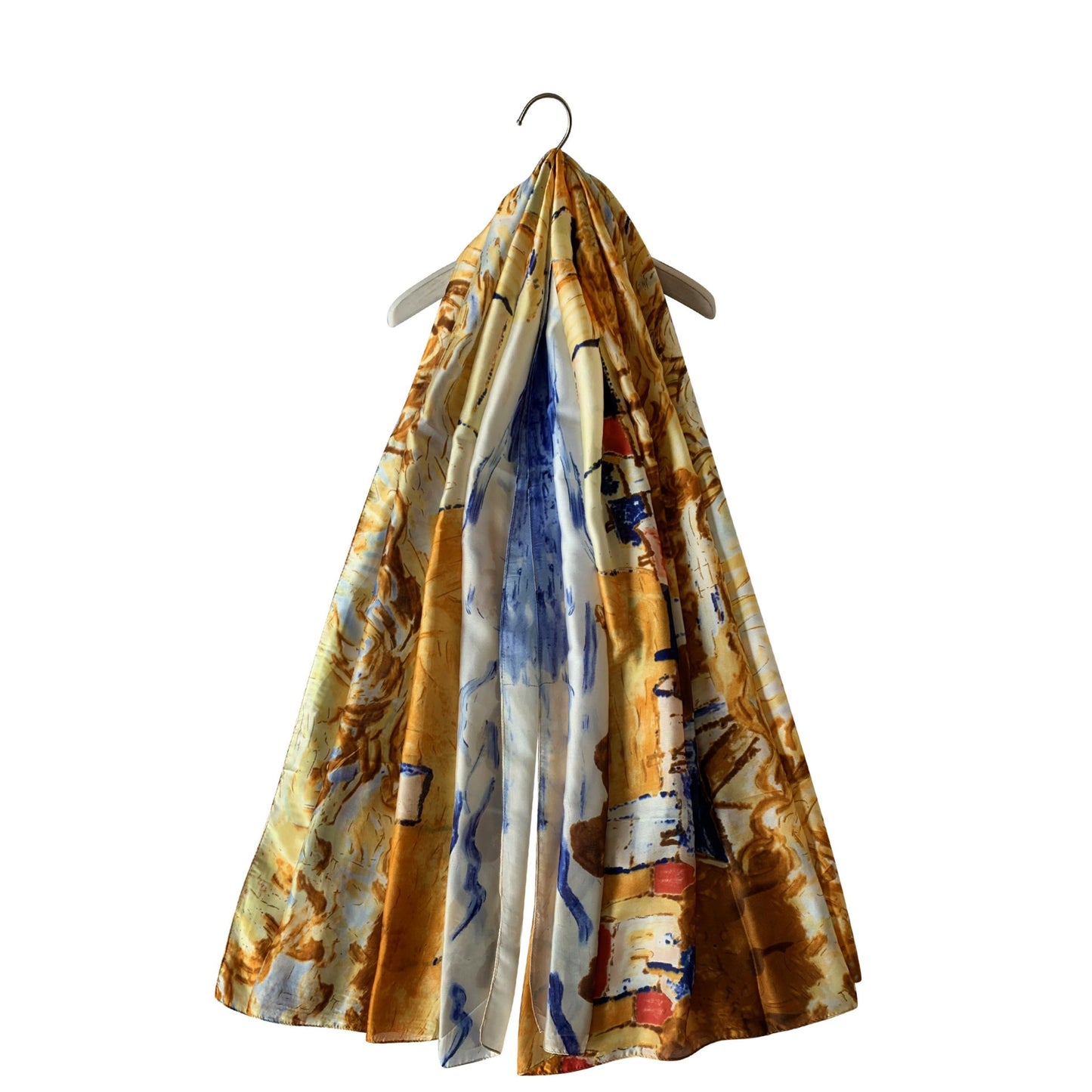 Pañuelo de 100% seda auténtica, 90 cm x 180 cm, estampado de pueblo de estilo impresionista