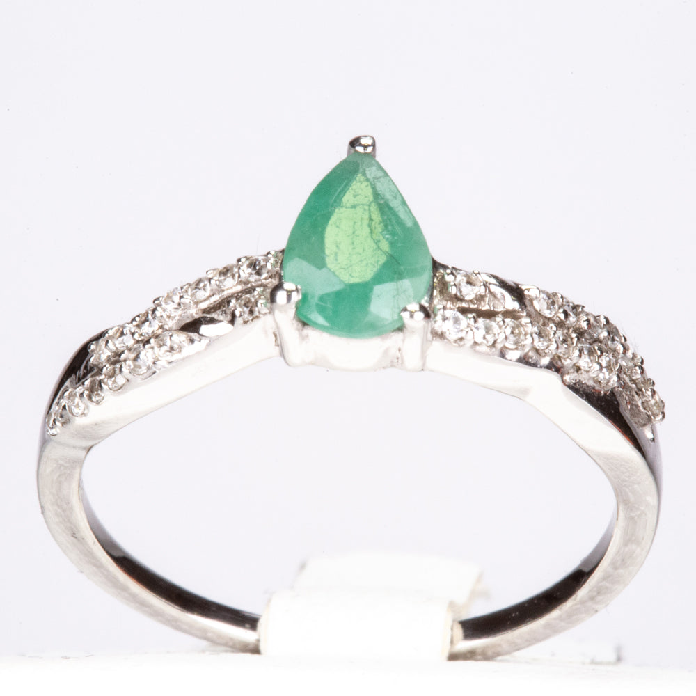 Anillo de Plata con Esmeralda de Brasil y Zircón Blanco 1