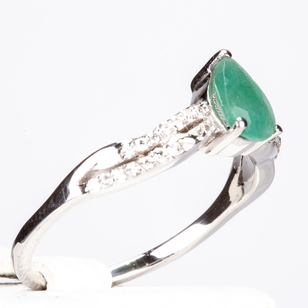 Anillo de Plata con Esmeralda de Brasil y Zircón Blanco 2