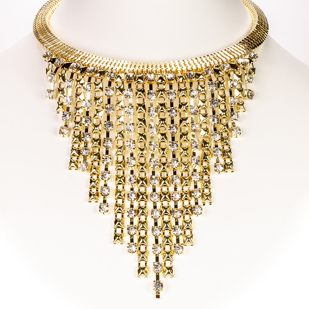 Conjunto de Aleación Bañado en Oro con Cristal Emporia® Blanco ( Collar +Pendientes )