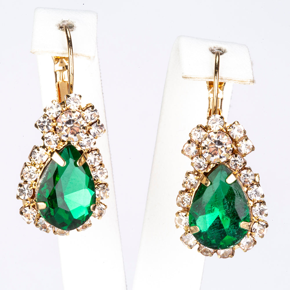 Conjunto de Aleación Bañado en Oro con Cristal Emporia® Verde ( Collar +Pendientes +Colgante )