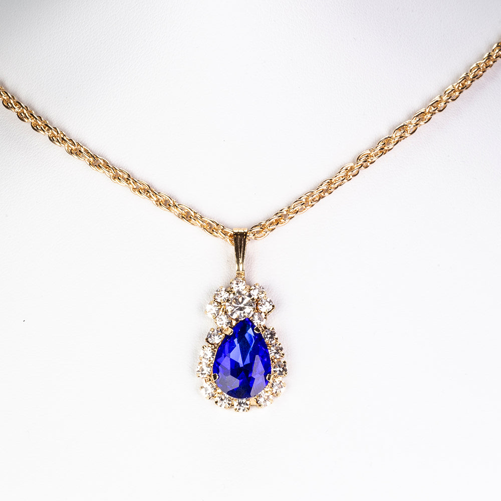 Conjunto de Aleación Bañado en Oro con Cristal Emporia® Azul ( Collar +Pendientes +Colgante )