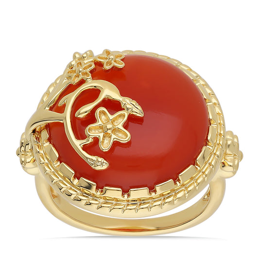 Anillo de Plata Bañada en Oro con Ónice rojo