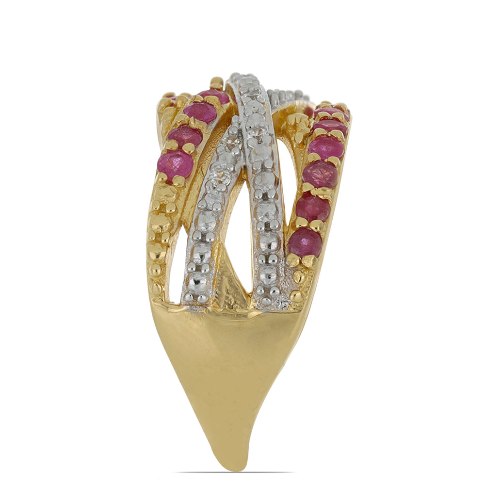 Anillo de Plata Bañada en Oro con Rubí de Madagascar y Zircón blanco natural