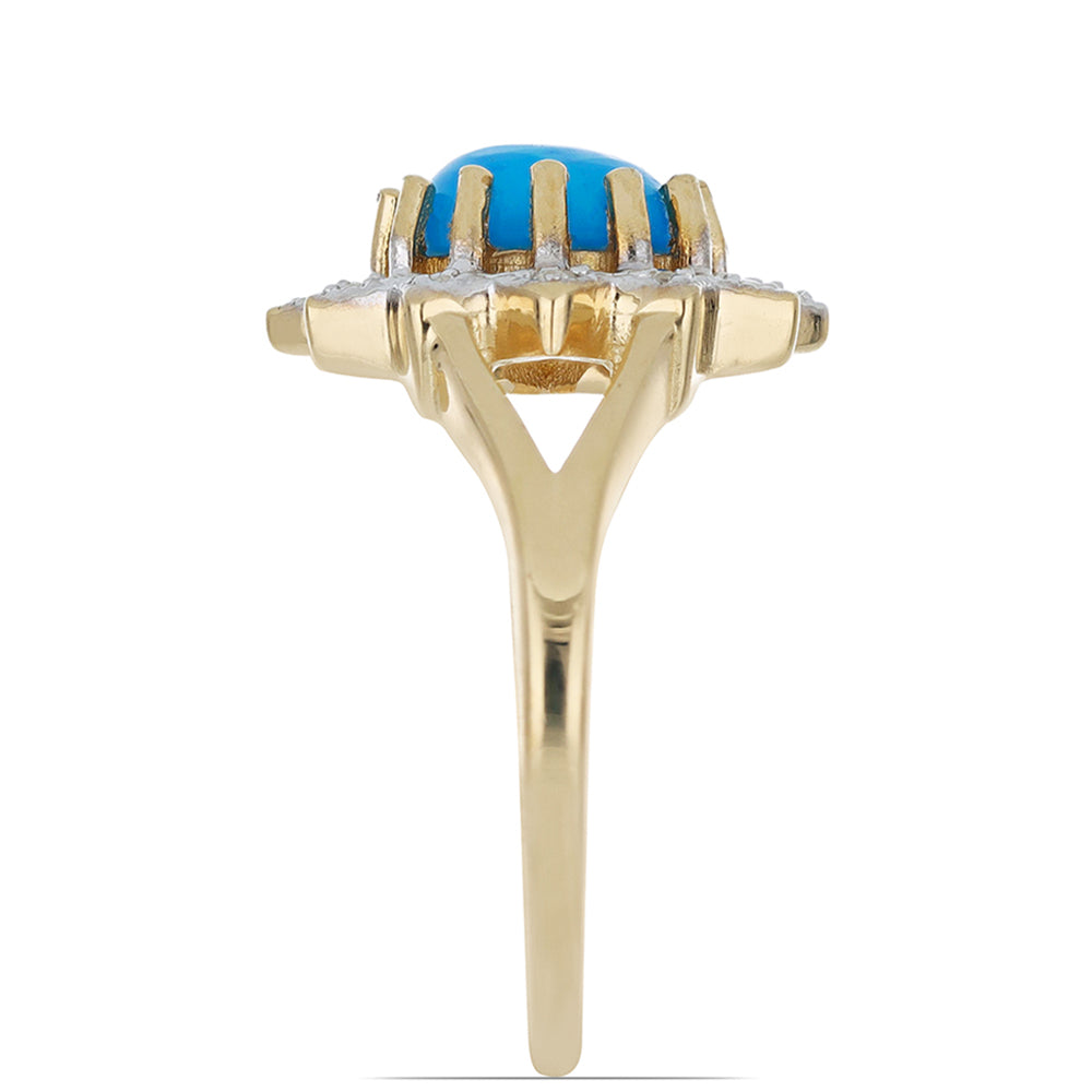 Anillo de Plata Bañada en Oro con Ópalo azul etíope de Lega Dembi y Topacio Blanco