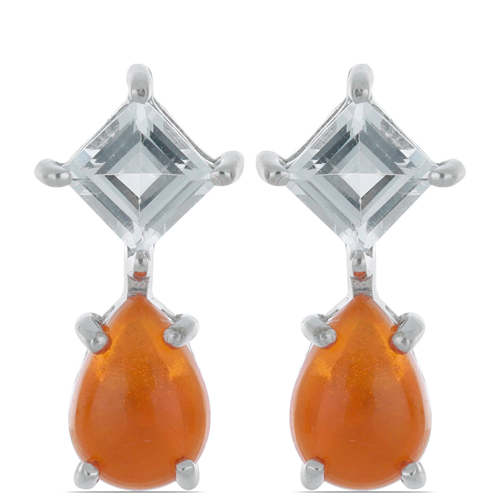 Pendientes de Plata con Ópalo Naranja de Lega Dembi y Topacio Blanco
