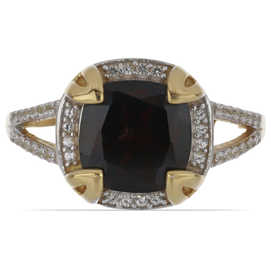 Anillo de Plata Bañada en Oro con Granate Barton y Topacio Blanco