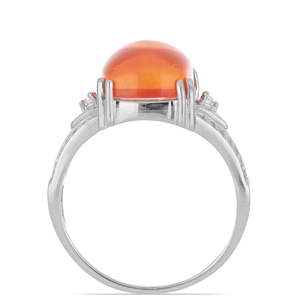 Anillo de Plata con Ópalo Naranja de Lega Dembi y Topacio Blanco