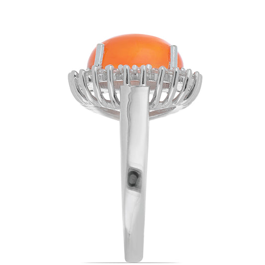 Anillo de Plata con Ópalo Naranja de Lega Dembi y Topacio Blanco