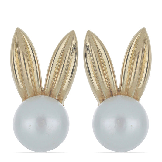 Pendientes de Plata Bañada en Oro con Perla de Agua Dulce