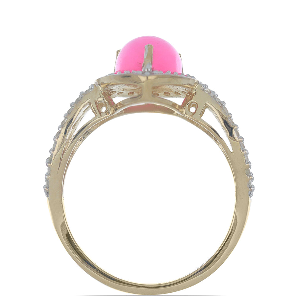 Anillo de Plata Bañada en Oro con Ópalo Rosa de Lega Dembi y Topacio Blanco