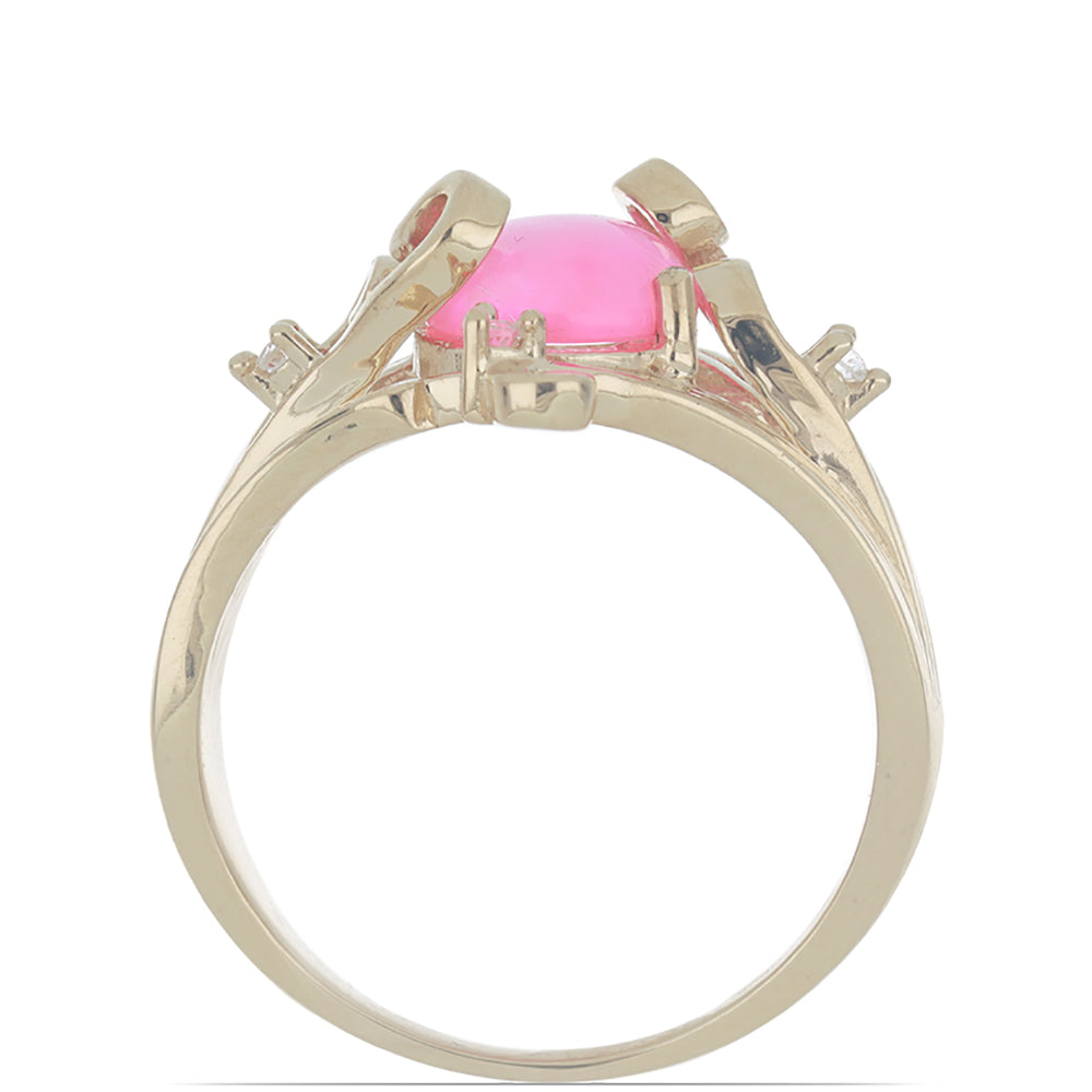 Anillo de Plata Bañada en Oro con Ópalo Rosa de Lega Dembi y Topacio Blanco