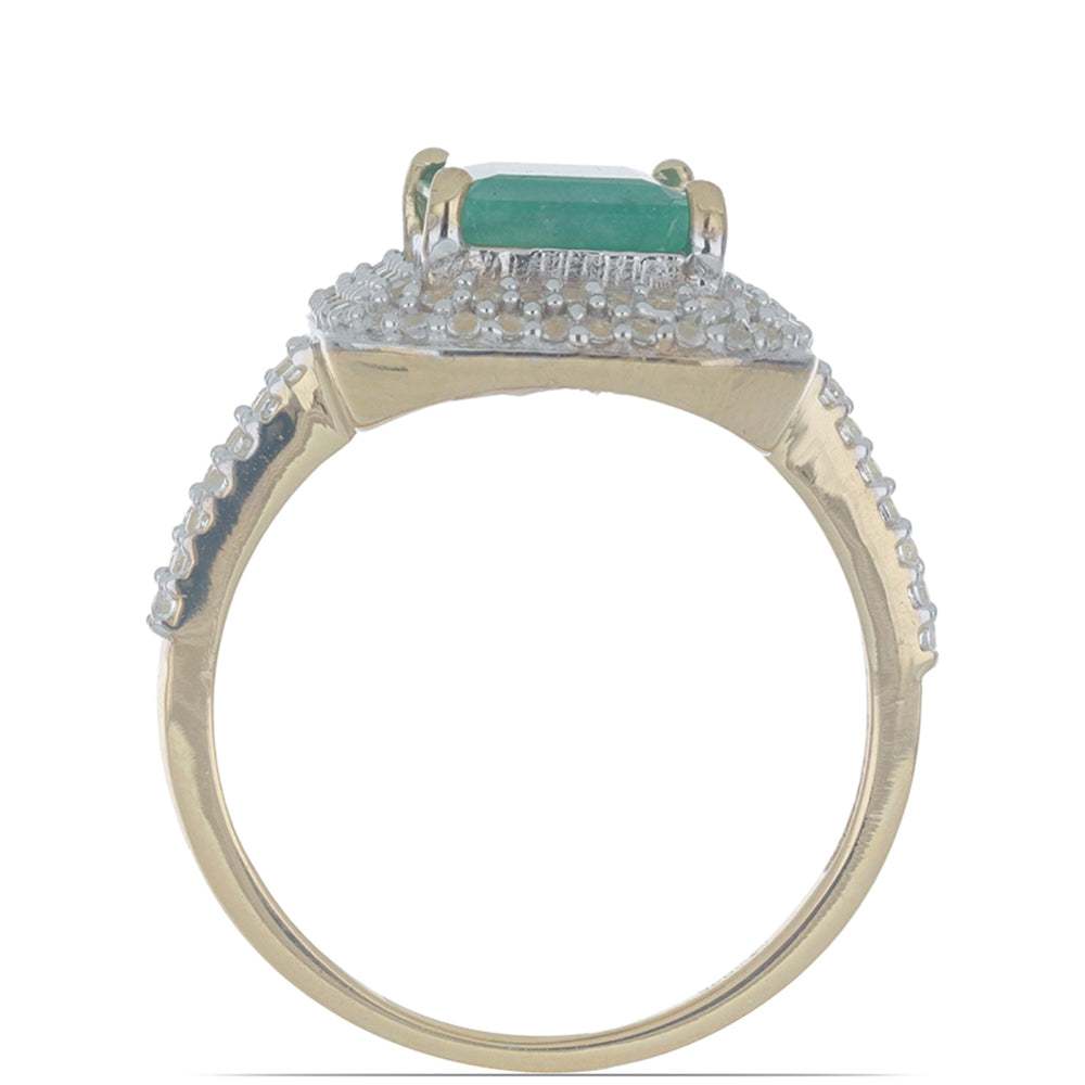 Anillo de Plata Bañada en Oro con Esmeralda de Brasil y Topacio Blanco