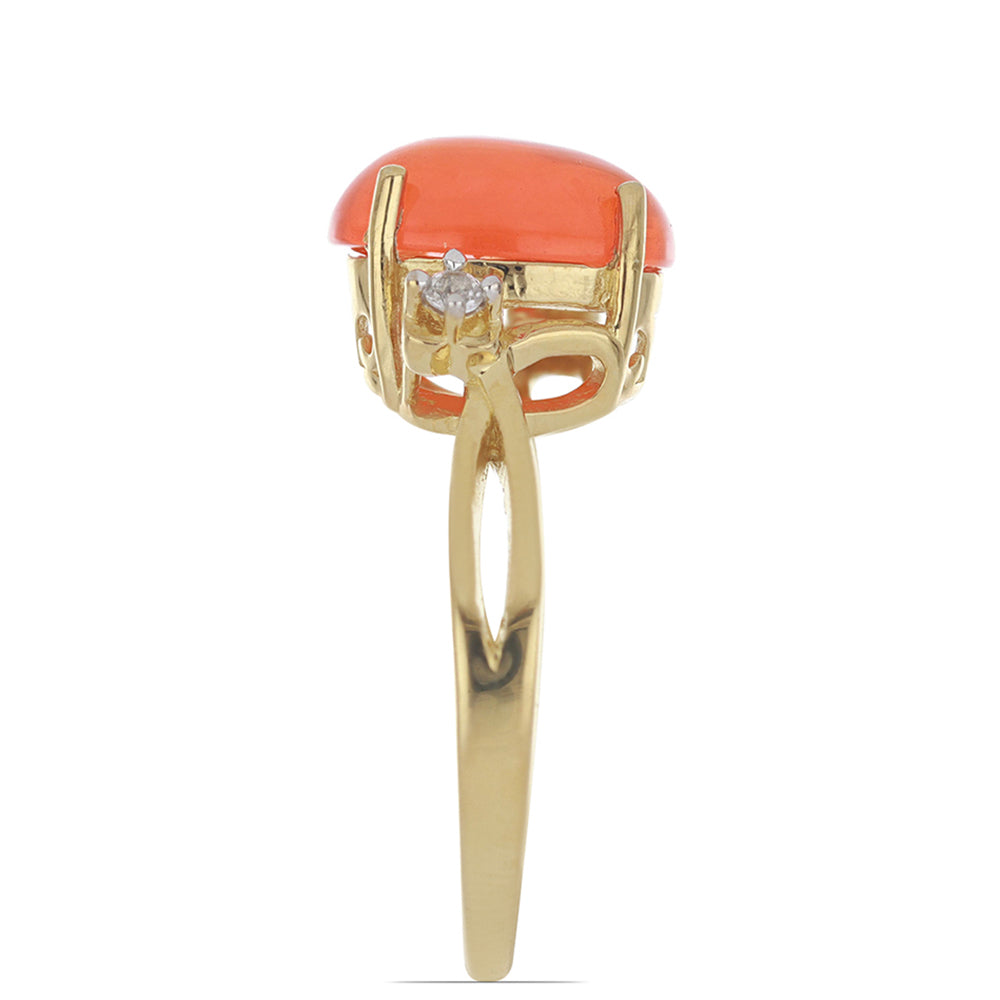 Anillo de Plata Bañada en Oro con Ópalo Naranja de Lega Dembi y Topacio Blanco