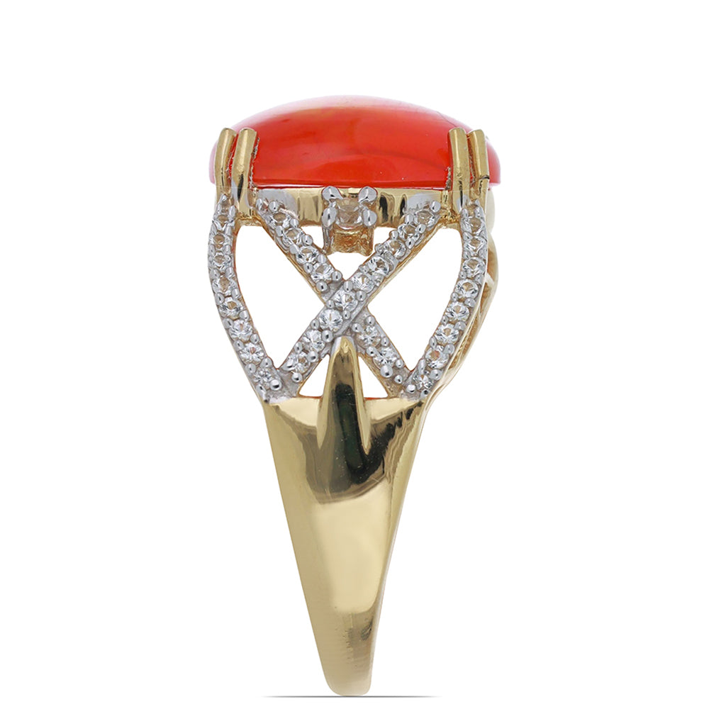 Anillo de Plata Bañada en Oro con Ópalo Naranja de Lega Dembi y Topacio Blanco