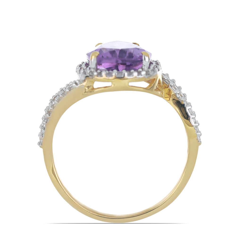 Anillo de Plata Bañada en Oro con Amatista de Vera Cruz y Topacio Blanco