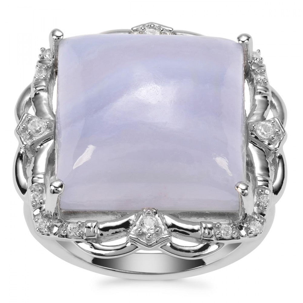 Anillo de Plata Bañada en Oro con Jadeíta lavanda de Río Marsden y Topacio Blanco