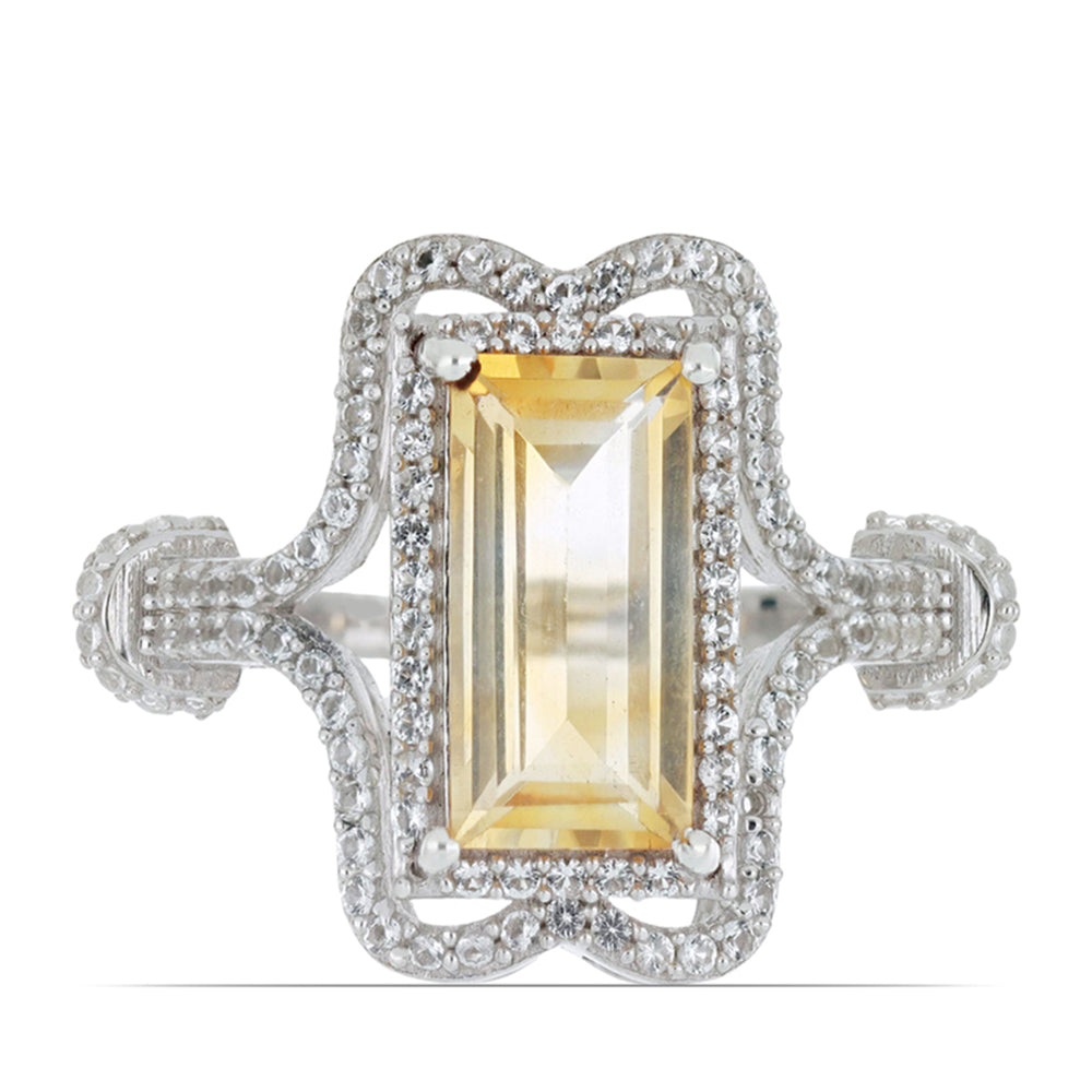 Anillo de Plata con Citrino de los Montes Urales y Topacio Blanco