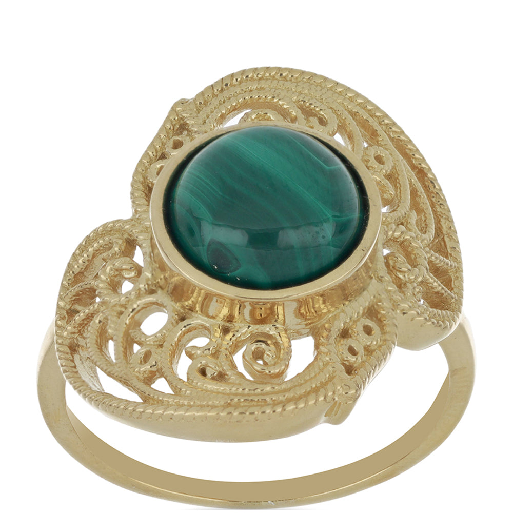 Anillo de Plata Bañada en Oro con Malaquita de Gales