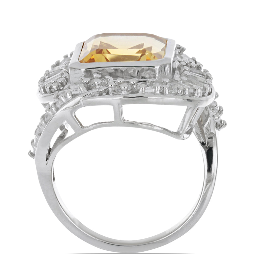 Anillo de Plata con Citrino de los Montes Urales y Topacio Blanco
