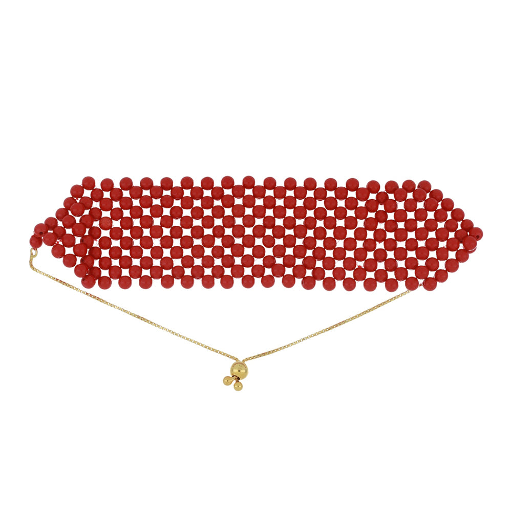 Pulsera de Plata Bañada en Oro con Coral de Esponja Roja