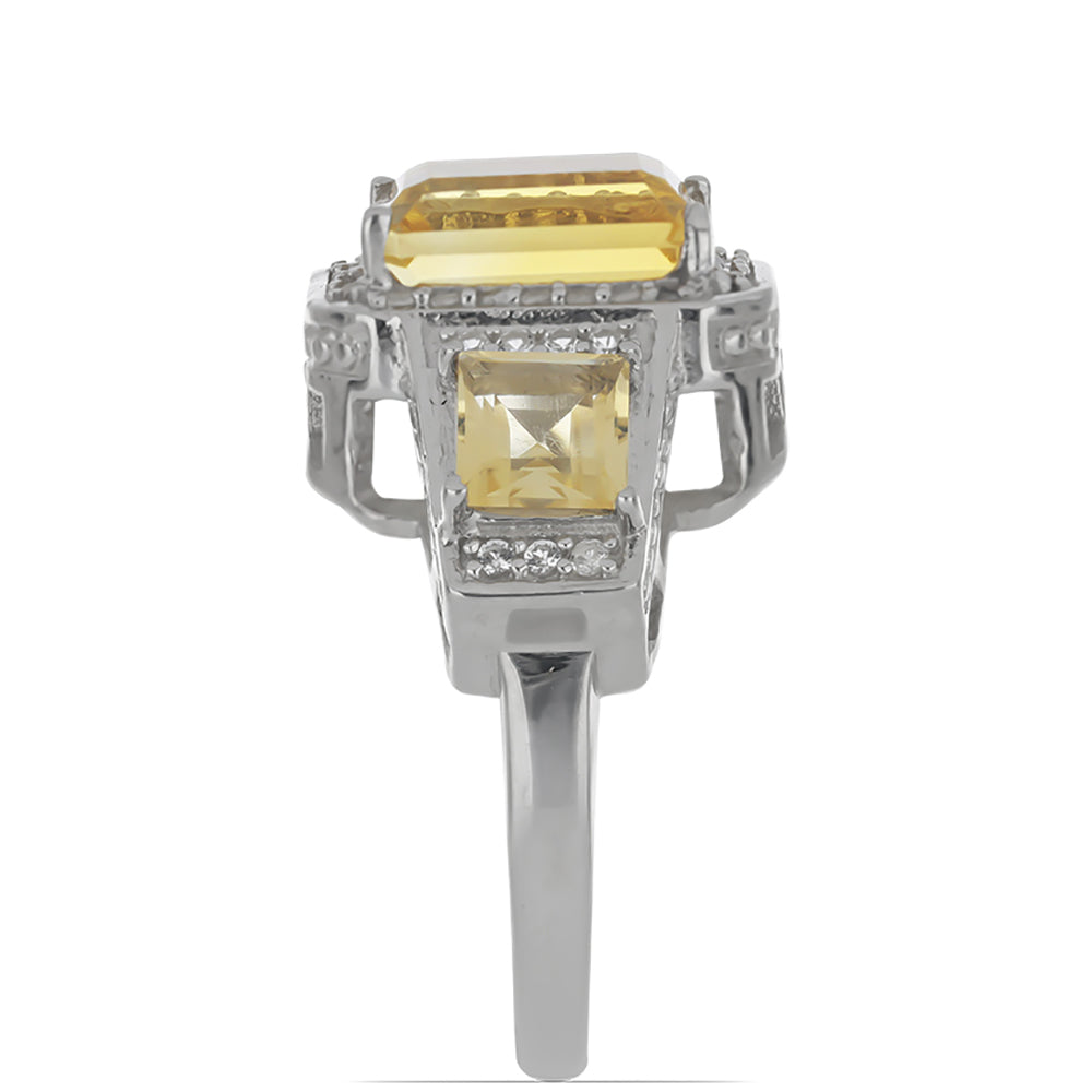Anillo de Plata con Citrino de los Montes Urales y Topacio Blanco