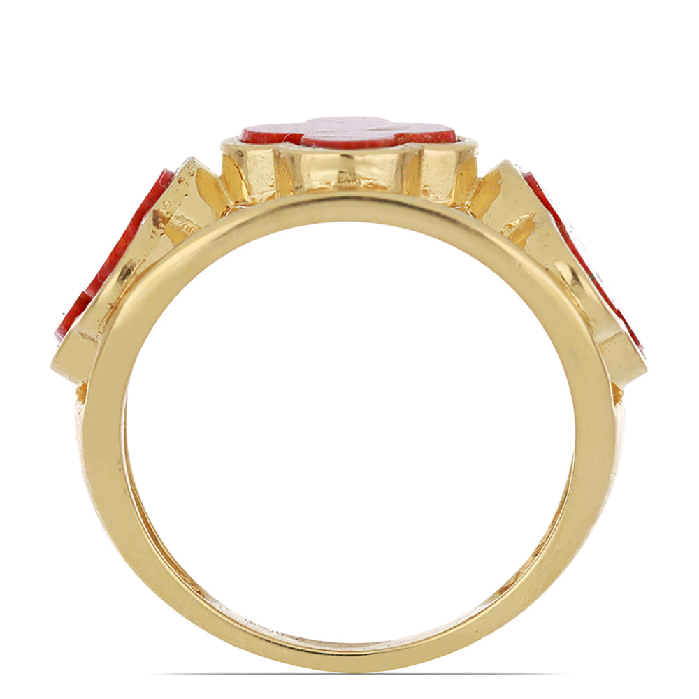 Anillo de Plata Bañada en Oro con Coral de Esponja Roja 2