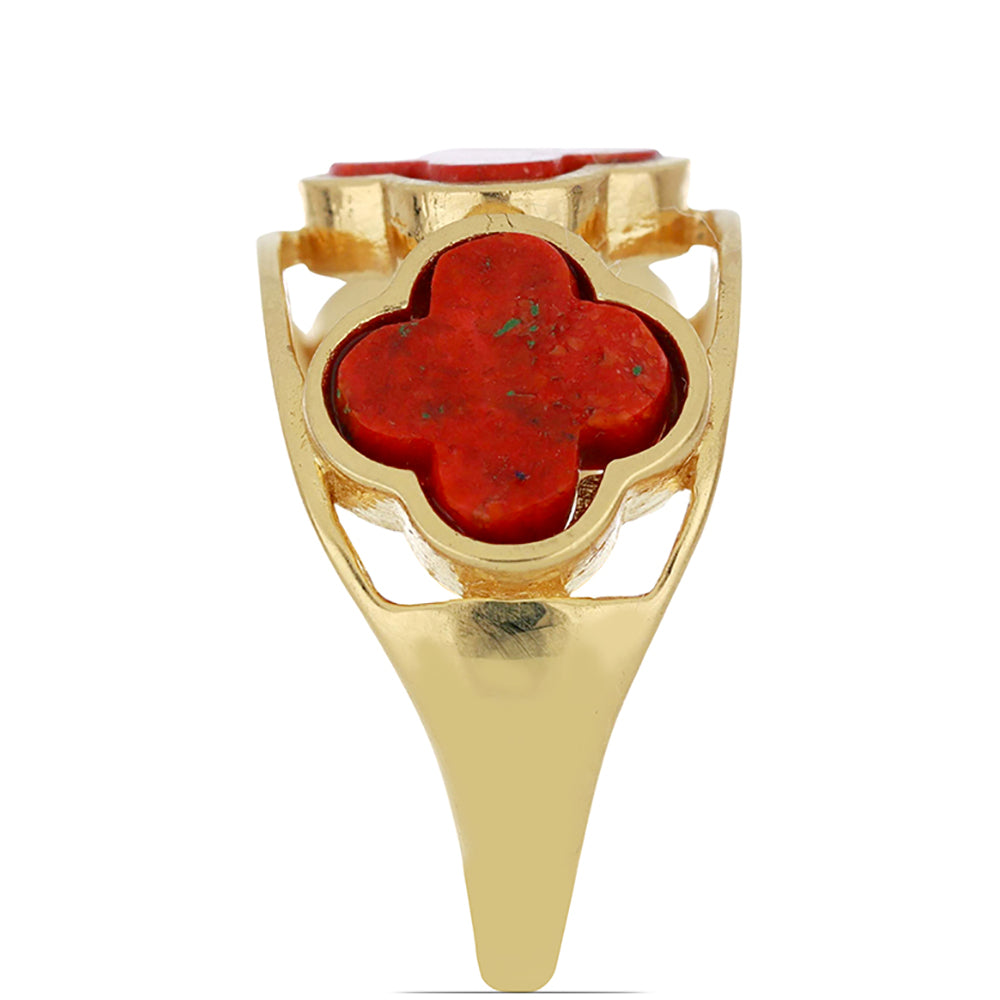 Anillo de Plata Bañada en Oro con Coral de Esponja Roja