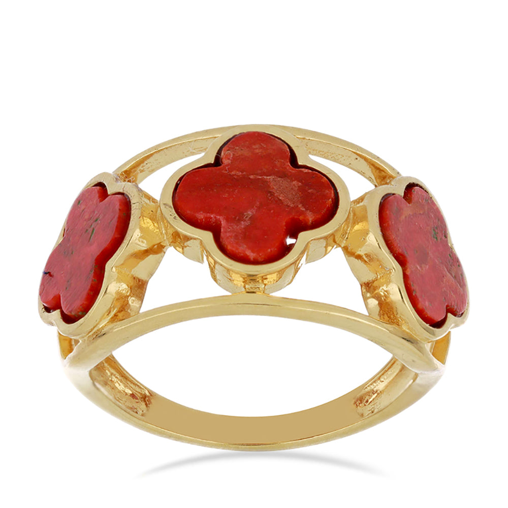 Anillo de Plata Bañada en Oro con Coral de Esponja Roja 4
