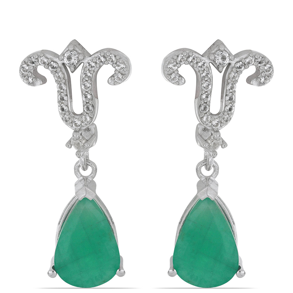 Pendientes de Plata con Esmeralda de Brasil y Topacio Blanco