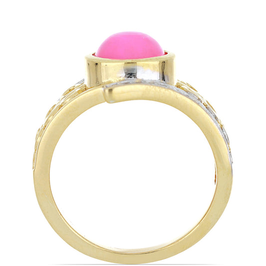 Anillo de Plata Bañada en Oro con Ópalo Rosa Etíope de Lega Dembi y Topacio Blanco