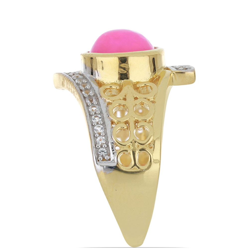 Anillo de Plata Bañada en Oro con Ópalo Rosa Etíope de Lega Dembi y Topacio Blanco