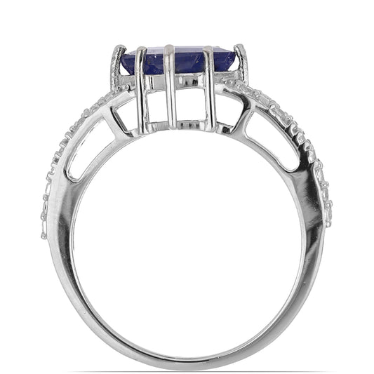 Anillo de Plata con Zafiro Azul Rosebery y Topacio Blanco