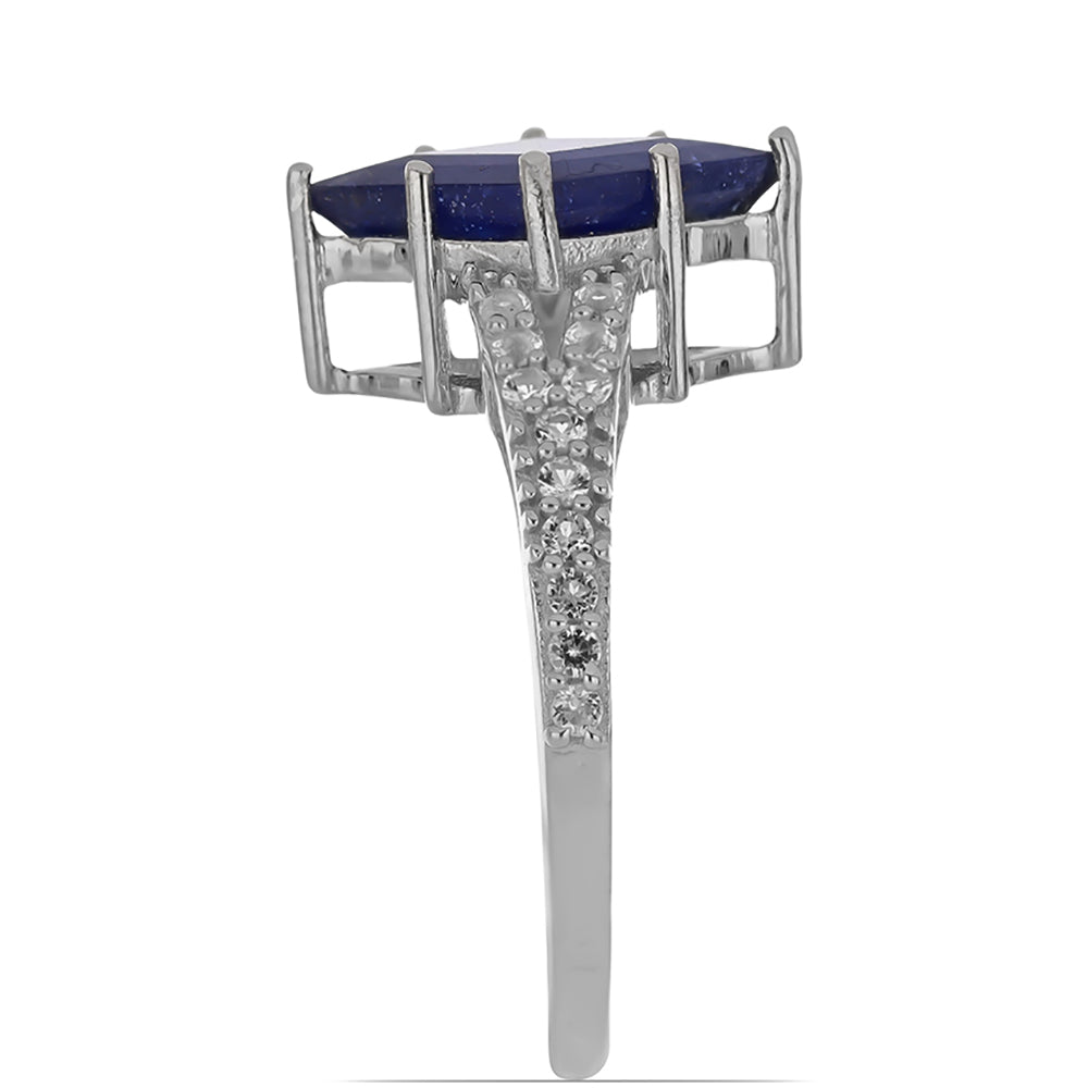 Anillo de Plata con Zafiro Azul Rosebery y Topacio Blanco