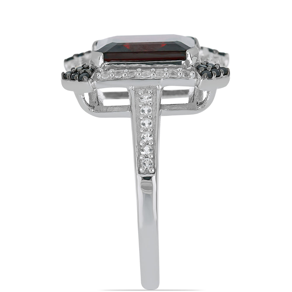 Anillo de Plata con Granate Rodolita de Minas Gerais y Topacio Blanco