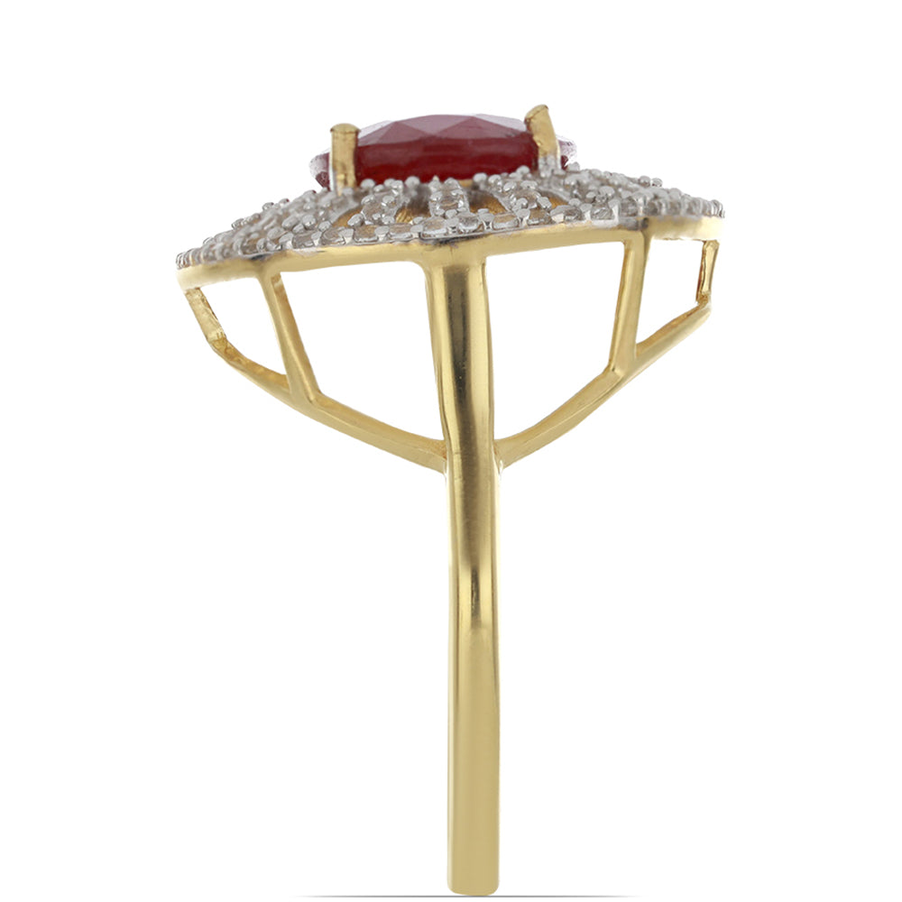 Anillo de Plata Bañada en Oro con Rubí de Madagascar y Topacio Blanco